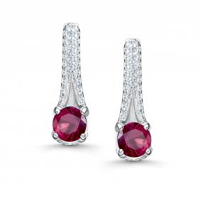 Серебряные серьги АЛЬКОР 02-5183/000Р-00 с фианитом и рубином 02-5183/000Р-00 фото