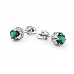 Серебряные серьги АЛЬКОР 02-5185/000И-00 с фианитом и изумрудом 02-5185/000И-00 фото