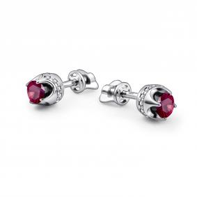 Серебряные серьги АЛЬКОР 02-5185/000Р-00 с фианитом и рубином 02-5185/000Р-00 фото