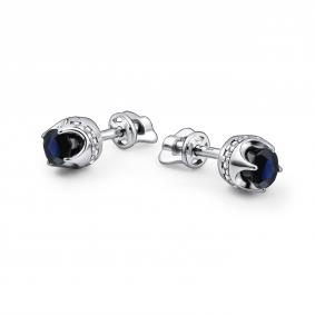 Серебряные серьги АЛЬКОР 02-5185/000С-00 с фианитом и сапфиром 02-5185/000С-00 фото