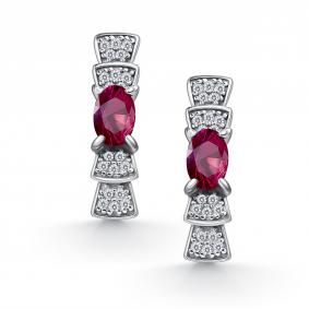Серебряные серьги АЛЬКОР 02-5186/000Р-00 с фианитом и рубином 02-5186/000Р-00 фото