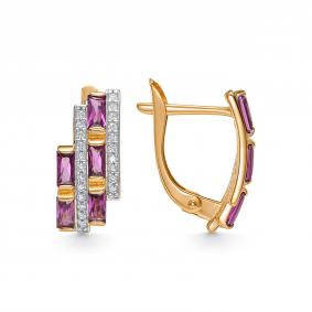 Золотые серьги Золотые узоры 02-52-0647-17 с родолитом и цирконием 02-52-0647-17 фото