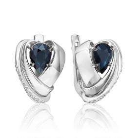 Серьги из белого золота Platina 02-5206-00-105-1120 с бриллиантом и сапфиром 02-5206-00-105-1120 фото