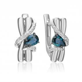 Серьги из белого золота Platina 02-5212-00-105-1120 с бриллиантом и сапфиром 02-5212-00-105-1120 фото
