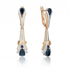 Серьги из комбинированного золота Platina 02-5219-00-105-1111 с сапфиром 02-5219-00-105-1111 фото