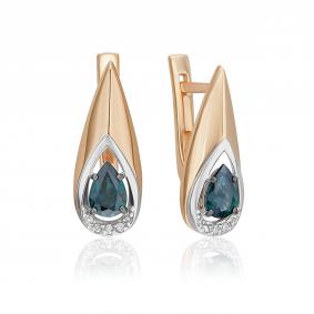 Серьги из комбинированного золота Platina 02-5221-00-105-1111 с бриллиантом и сапфиром 02-5221-00-105-1111 фото