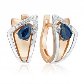 Серьги из комбинированного золота Platina 02-5226-00-105-1111 с бриллиантом и сапфиром 02-5226-00-105-1111 фото