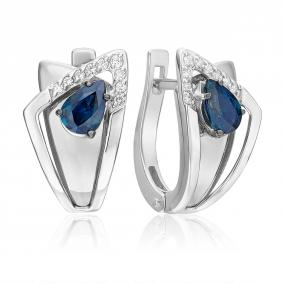 Серьги из белого золота Platina 02-5226-00-105-1120 с бриллиантом и сапфиром 02-5226-00-105-1120 фото