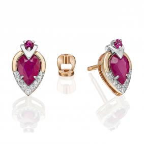 Серьги из комбинированного золота Platina 02-5227-00-107-1111 с бриллиантом и рубином 02-5227-00-107-1111 фото