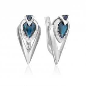 Серьги из белого золота Platina 02-5228-00-105-1120 с бриллиантом и сапфиром 02-5228-00-105-1120 фото