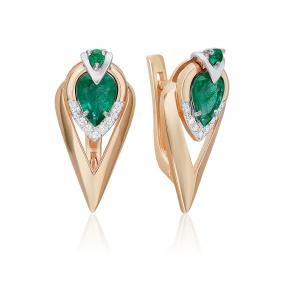 Серьги из комбинированного золота Platina 02-5228-00-106-1111 с бриллиантом и изумрудом 02-5228-00-106-1111 фото