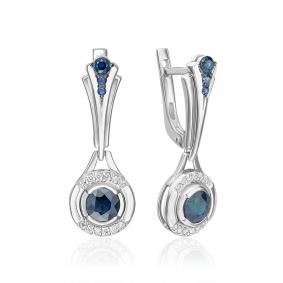 Серьги из белого золота Platina 02-5231-00-105-1120 с бриллиантом и сапфиром 02-5231-00-105-1120 фото