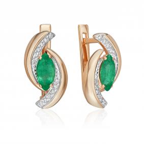 Золотые серьги Platina 02-5235-00-106-1110 с бриллиантом и изумрудом 02-5235-00-106-1110 фото