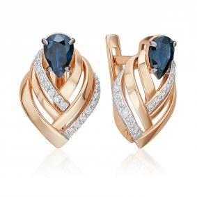 Золотые серьги Platina 02-5236-00-105-1110 с бриллиантом и сапфиром 02-5236-00-105-1110 фото