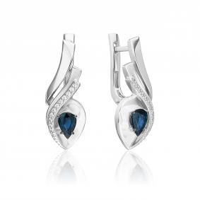 Серьги из белого золота Platina 02-5240-00-105-1120 с бриллиантом и сапфиром 02-5240-00-105-1120 фото