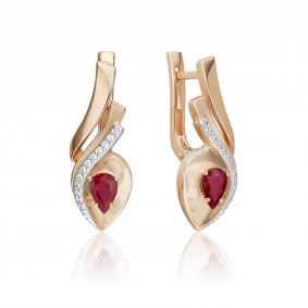 Золотые серьги Platina 02-5240-00-107-1110 с бриллиантом и рубином 02-5240-00-107-1110 фото