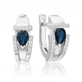 Серьги из белого золота Platina 02-5244-00-105-1120 с бриллиантом и сапфиром 02-5244-00-105-1120 фото