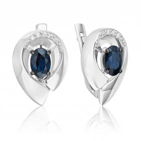 Серьги из белого золота Platina 02-5246-00-105-1120 с бриллиантом и сапфиром 02-5246-00-105-1120 фото