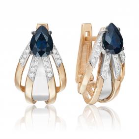 Серьги из комбинированного золота Platina 02-5249-00-105-1111 с бриллиантом и сапфиром 02-5249-00-105-1111 фото