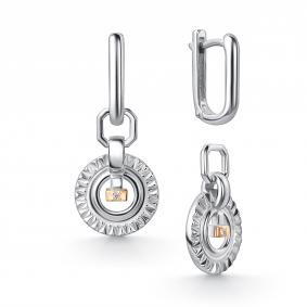 Серебряные серьги-трансформеры АЛЬКОР с золотой накладкой и бриллиантом 02-5249/000Б-00 02-5249/000Б-00 фото