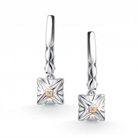 Серебряные серьги АЛЬКОР с золотой накладкой и бриллиантом 02-5250/000Б-00 02-5250/000Б-00 фото