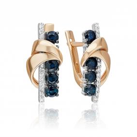 Серьги из комбинированного золота Platina 02-5253-00-105-1111 с бриллиантом и сапфиром 02-5253-00-105-1111 фото