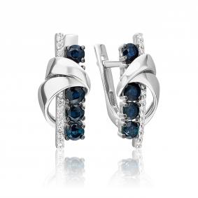 Серьги из белого золота Platina 02-5253-00-105-1120 с бриллиантом и сапфиром 02-5253-00-105-1120 фото
