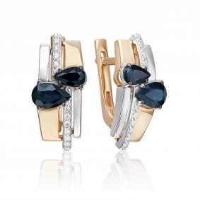 Серьги из комбинированного золота Platina 02-5257-00-105-1111 с бриллиантом и сапфиром 02-5257-00-105-1111 фото