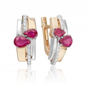 Серьги из комбинированного золота Platina 02-5257-00-107-1111 с бриллиантом и рубином 02-5257-00-107-1111 фото