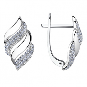 Серьги из белого золота Золотые узоры 02-5276б с фианитом 02-5276б фото