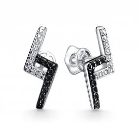 Серебряные серьги АЛЬКОР 02-5327/0ЧШБ-17 с бриллиантом и шпинелью 02-5327/0ЧШБ-17 фото