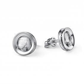 Серебряные серьги АЛЬКОР 02-5341/000Б-00 с бриллиантом 02-5341/000Б-00 фото