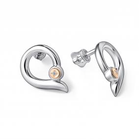 Серебряные серьги АЛЬКОР с золотой накладкой и бриллиантом 02-5362/000Б-00 02-5362/000Б-00 фото
