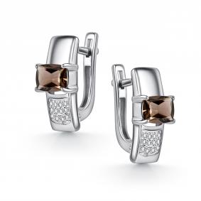 Серебряные серьги АЛЬКОР 02-5387/00РТ-00 с фианитом и раухтопазом 02-5387/00РТ-00 фото