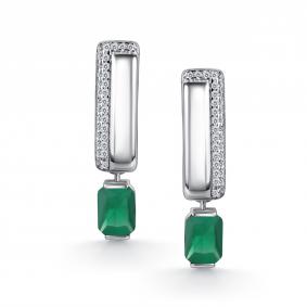 Серебряные серьги АЛЬКОР 02-5459/00АГ-00 с фианитом и агатом 02-5459/00АГ-00 фото