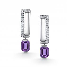 Серебряные серьги АЛЬКОР 02-5459/00АМ-00 с фианитом и аметистом 02-5459/00АМ-00 фото