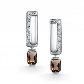 Серебряные серьги АЛЬКОР 02-5459/00РТ-00 с фианитом и раухтопазом 02-5459/00РТ-00 фото