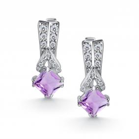 Серебряные серьги АЛЬКОР 02-5460/00АМ-00 с фианитом и аметистом 02-5460/00АМ-00 фото