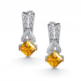 Серебряные серьги АЛЬКОР 02-5460/00ЦТ-00 с фианитом и цитрином 02-5460/00ЦТ-00 фото