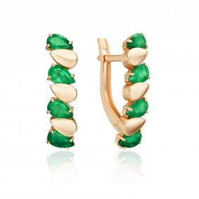 Золотые серьги Platina 02-5466-00-103-1110 с изумрудом 02-5466-00-103-1110 фото