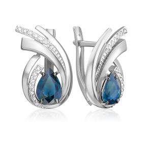 Серьги из белого золота Platina 02-5474-00-105-1120 с бриллиантом и сапфиром 02-5474-00-105-1120 фото