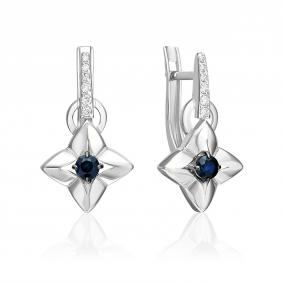 Серьги из белого золота Platina 02-5494-00-105-1120 с бриллиантом и сапфиром 02-5494-00-105-1120 фото