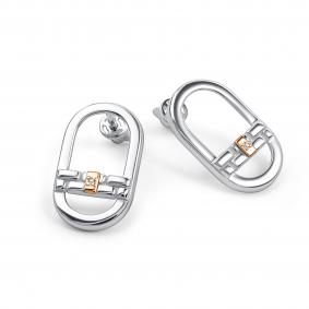 Серебряные серьги АЛЬКОР с золотой накладкой и бриллиантом 02-5520/000Б-00 02-5520/000Б-00 фото