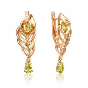 Золотые серьги Platina 02-5565-00-205-1110 с хризолитом 02-5565-00-205-1110 фото