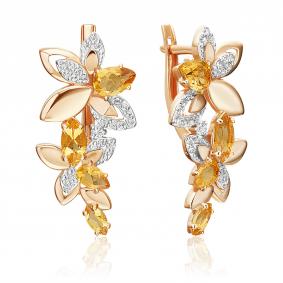 Золотые серьги Platina 02-5566-00-282-1110 с топазом и цитрином 02-5566-00-282-1110 фото