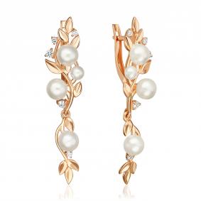 Золотые серьги Platina 02-5600-00-302-1110 с фианитом и жемчугом 02-5600-00-302-1110 фото