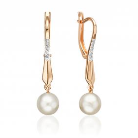 Золотые серьги Platina 02-5603-00-302-1110 с фианитом и жемчугом 02-5603-00-302-1110 фото