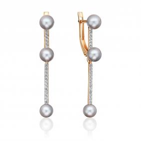 Золотые серьги Platina 02-5605-00-302-1110 с фианитом и жемчугом 02-5605-00-302-1110 фото