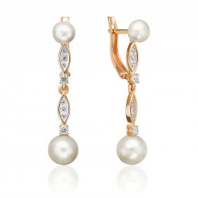 Золотые серьги Platina 02-5607-00-302-1110 с фианитом и жемчугом 02-5607-00-302-1110 фото