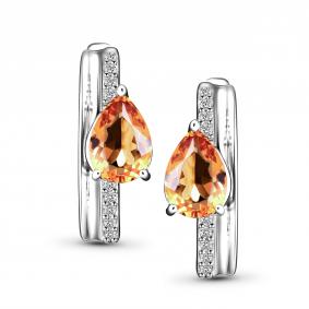 Серебряные серьги АЛЬКОР 02-5681/00ЦТ-00 с фианитом и цитрином 02-5681/00ЦТ-00 фото
